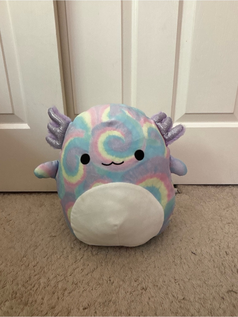 SQUISHMALLOW Vivie the Tie-Dye Pastel Axolotl Plush with Sparkle Gills
